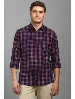 Louis Philippe - Men Navy Blue Checks Full Sleeves Shirt