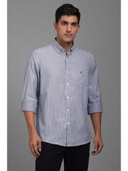 Louis Philippe - Men Navy Blue Slim Fit Stripes Full Sleeves Shirt