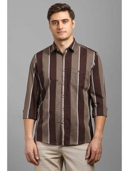 Louis Philippe - Men Brown Stripes Full Sleeves Shirt