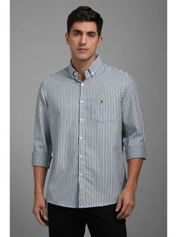 Louis Philippe - Men White and Black Stripes Full Sleeves Shirt