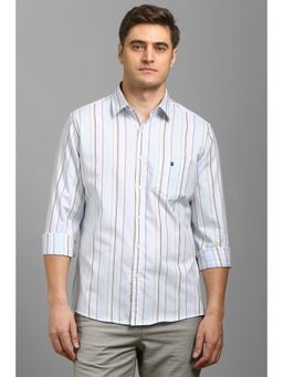 Louis Philippe - Men White Stripes Full Sleeves Shirt