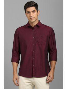 Louis Philippe - Men Maroon Solid Full Sleeves Shirt