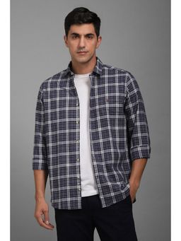 Louis Philippe - Men Navy Blue Slim Fit Checks Full Sleeves Shirt