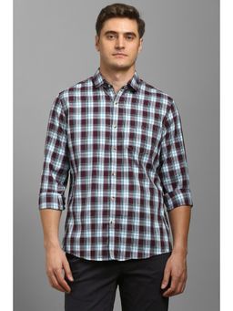 Louis Philippe - Men Maroon Checks Full Sleeves Shirt