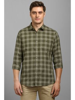 Louis Philippe - Men Olive Checks Full Sleeves Shirt