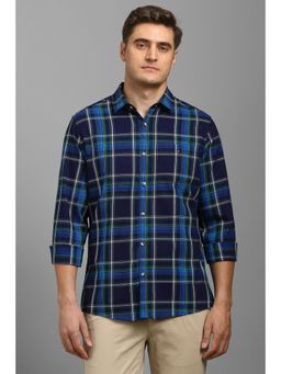 Louis Philippe - Men Navy Blue Checks Full Sleeves Shirt