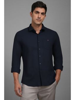 Louis Philippe - Men Navy Blue Solid Full Sleeves Shirt