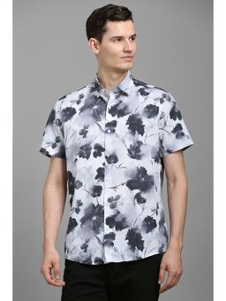 Louis Philippe - Men Grey and White Floral Print Half Sleeves Shirt