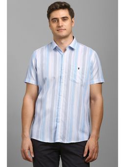 Louis Philippe - Men Blue Stripes Half Sleeves Shirt