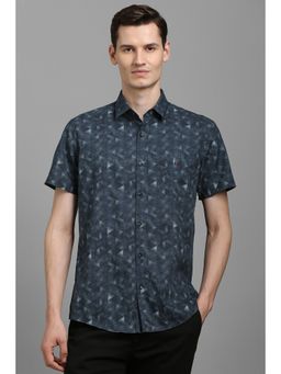 Louis Philippe - Men Navy Blue Print Half Sleeves Shirt