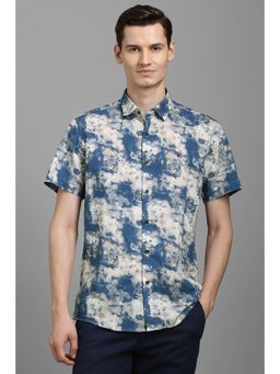 Louis Philippe - Men Navy Blue Print Half Sleeves Shirt