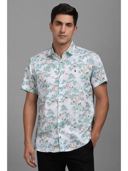 Louis Philippe - Men White Slim Fit Print Half Sleeves Shirt
