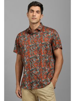 Louis Philippe - Men Red Print Half Sleeves Shirt
