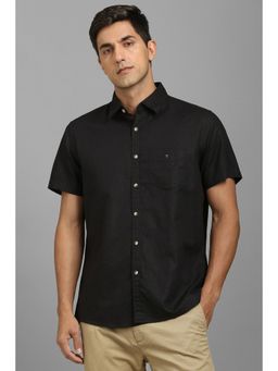 Louis Philippe - Men Black Solid Half Sleeves Shirt