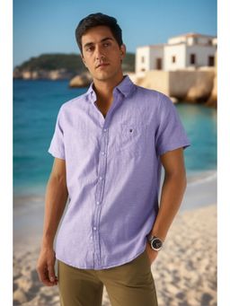 Louis Philippe - Men Lavender Textured Half Sleeves Shirt