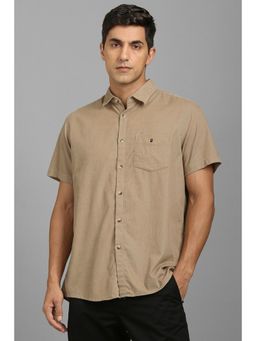 Louis Philippe - Men Beige Textured Half Sleeves Shirt