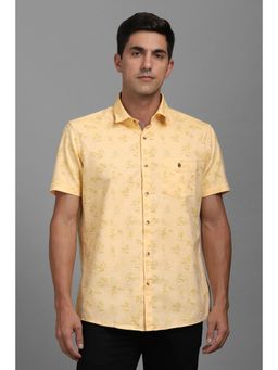 Louis Philippe - Men Yellow Slim Fit Print Half Sleeves Shirt
