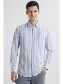 Peter England - Men Light Blue Stripes Full Sleeves Shirt