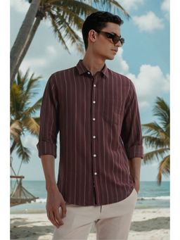 Peter England - Men Brown Stripes Full Sleeves Shirt