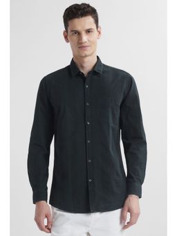 Peter England - Men Dark Green Stripes Full Sleeves Shirt