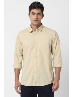 Peter England - Men Beige Slim Fit Solid Full Sleeves Shirt
