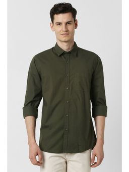 Peter England - Men Olive Solid Full Sleeves Shirt
