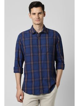 Peter England - Men Dark Blue Checks Full Sleeves Shirt