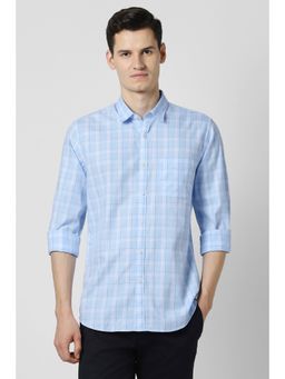 Peter England - Men Light Blue Checks Full Sleeves Shirt