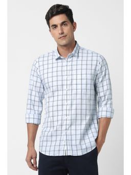 Peter England - Men Blue Slim Fit Checks Full Sleeves Shirt
