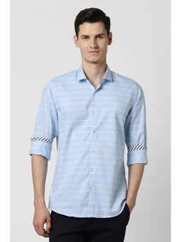 Peter England - Men Light Blue Stripes Full Sleeves Shirt