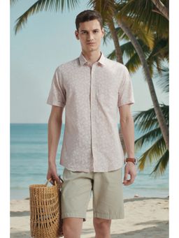 Peter England - Men Light Pink Print Half Sleeves Shirt