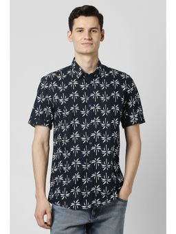 Peter England - Men Navy Blue Print Half Sleeves Shirt