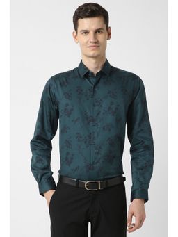 Peter England - Men Teal Print Full Sleeves Shirt
