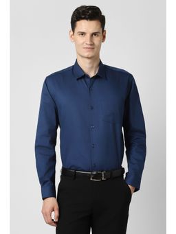 Peter England - Men Navy Blue Solid Full Sleeves Shirt