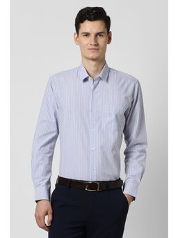 Peter England - Men Blue Stripes Full Sleeves Regular Fit Shirt