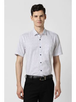 Peter England - Men White Printed Half Sleeves Shirt