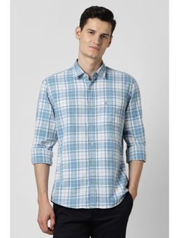 Peter England - Men Blue Checks Full Sleeves Shirt