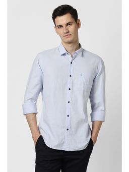 Peter England - Men Light Blue Stripes Full Sleeves Shirt