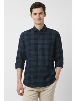 Peter England - Men Navy Blue Checks Full Sleeves Shirt