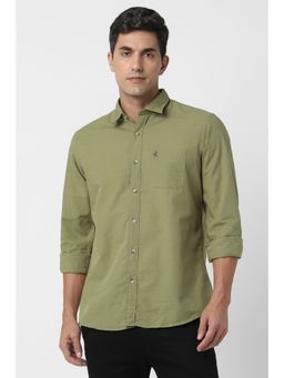 Peter England - Men Olive Slim Fit Solid Full Sleeves Shirt