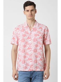 Peter England - Men Pink Regular Fit Floral Print Half Sleeves Shirt