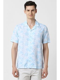 Peter England - Men Light Blue Floral Print Half Sleeves Shirt