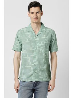 Peter England - Men Green Print Half Sleeves Shirt