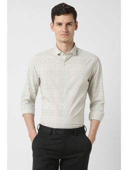 Peter England - Men Light Grey Checks Full Sleeves Shirt