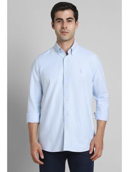 Simon Carter - Men Light Blue Stripes Full Sleeves Shirt