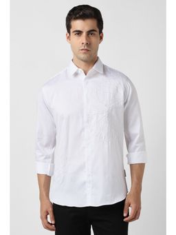 Van Heusen - Men White Slim Fit Embroidered Full Sleeves Party Shirt