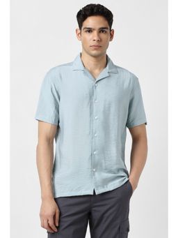 Van Heusen - Men Light Blue Solid Half Sleeves Party Shirt