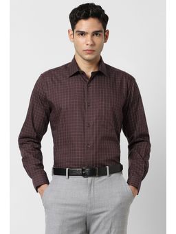 Van Heusen - Men Brown Checks Full Sleeves Shirt