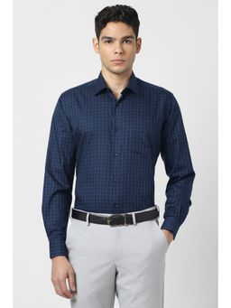 Van Heusen - Men Navy Blue Checks Full Sleeves Shirt