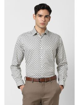 Van Heusen - Men Off White Print Full Sleeves Shirt